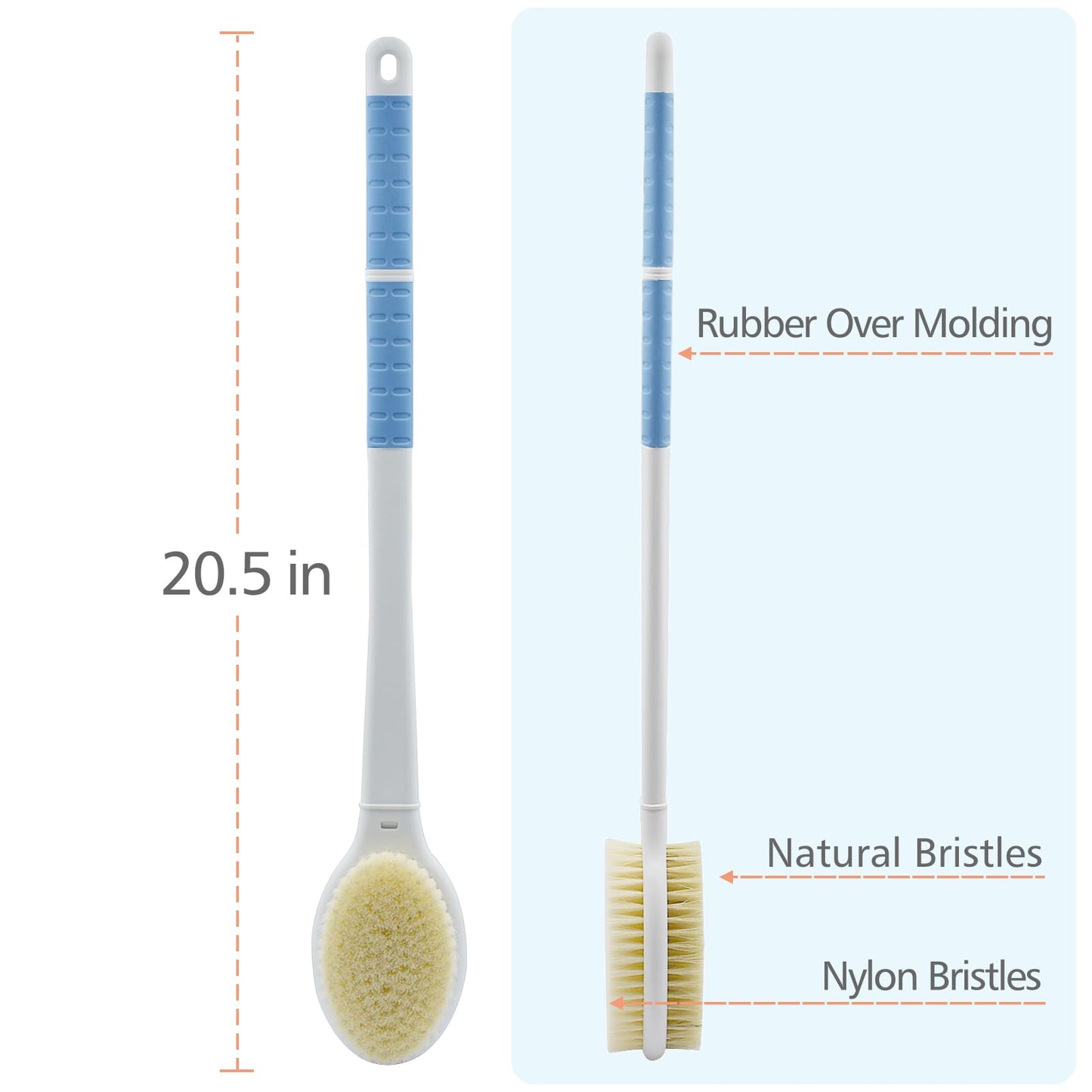 Shower Brush with Soft and Stiff Bristles,20.5" Extra Long Handle Dual-Sided Back Scrubber Bath Brush Body Exfoliator for Wet or Dry Brushing (Extra Beauty & Personal Care HONOMA