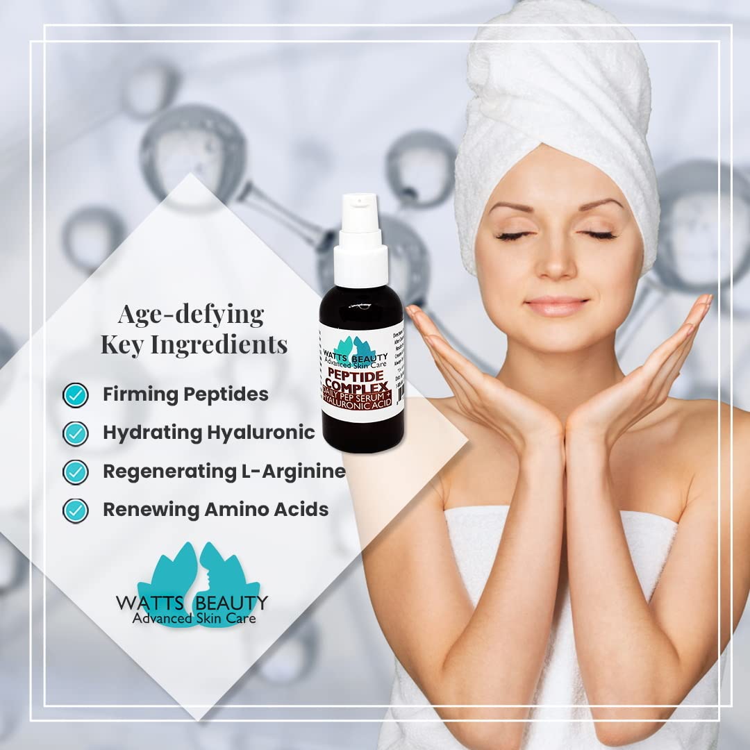 Watts Beauty Peptide Anti-Aging Face Serum - Hyaluronic Acid and Collagen Boosting Daily Face Care Polypeptide Complex with L-Arginine Firms Wrinkles Beauty & Personal Care Watts Beauty