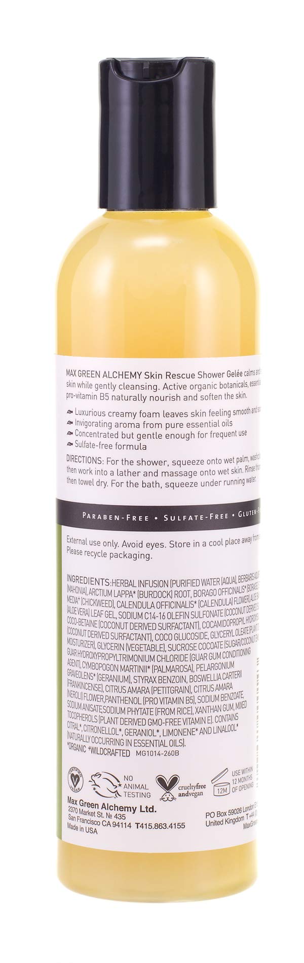 MGA Vegan Shower Gel - Rescue & Moisturizing Body Wash for Skin Care | Natural & Organic Formula with Essential Oils & Skin Friendly pH | Sulfate free Beauty & Personal Care Max Green Alchemy