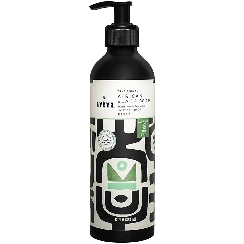 AYÉYA Liquid African Black Soap - Reset | Peppermint, Eucalyptus & Neem Oil | Detox Vegan Face & Body Wash for Acne, Oil & Pores | Cleanser with Shea Beauty & Personal Care Ayeya
