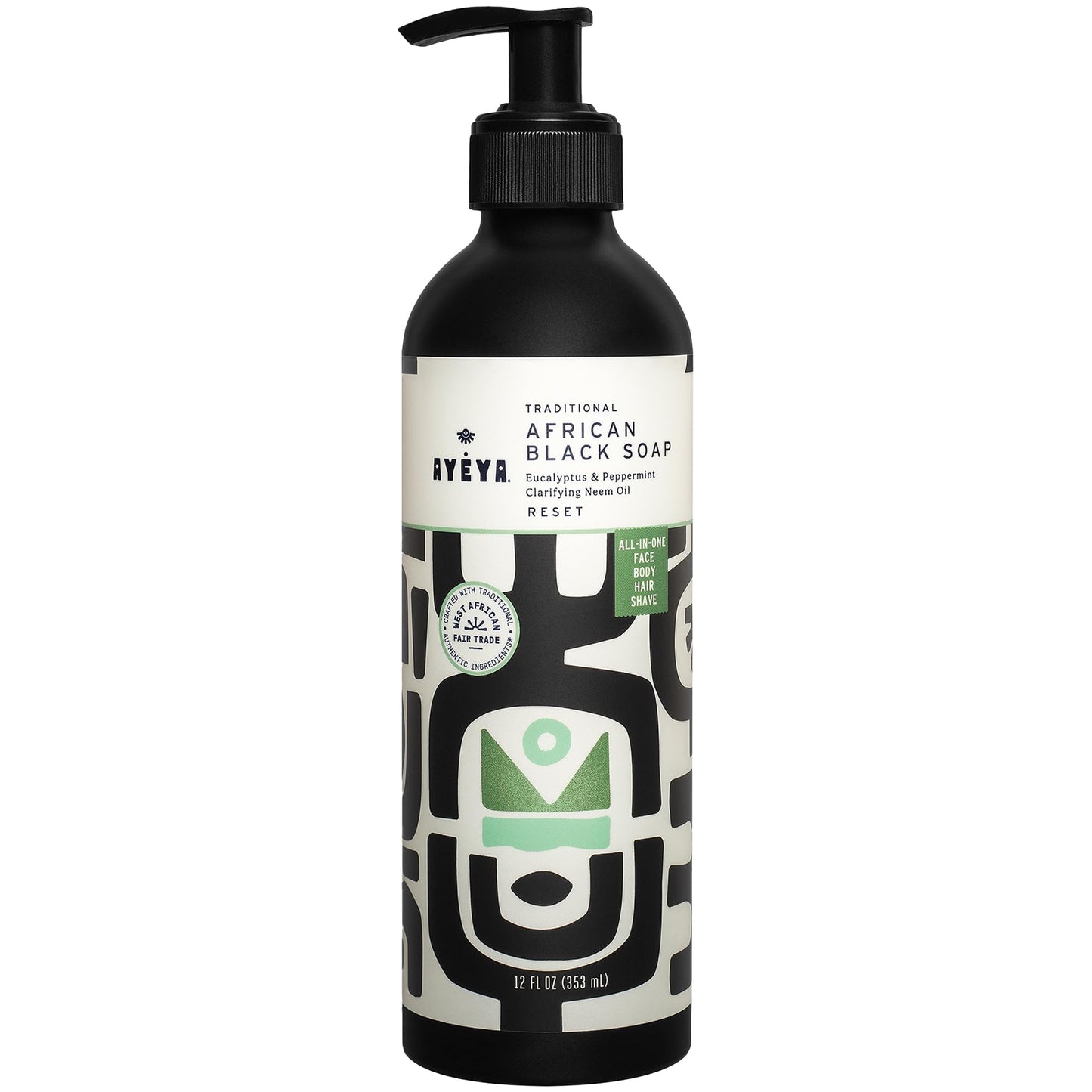 AYÉYA Liquid African Black Soap - Reset | Peppermint, Eucalyptus & Neem Oil | Detox Vegan Face & Body Wash for Acne, Oil & Pores | Cleanser with Shea Beauty & Personal Care Ayeya