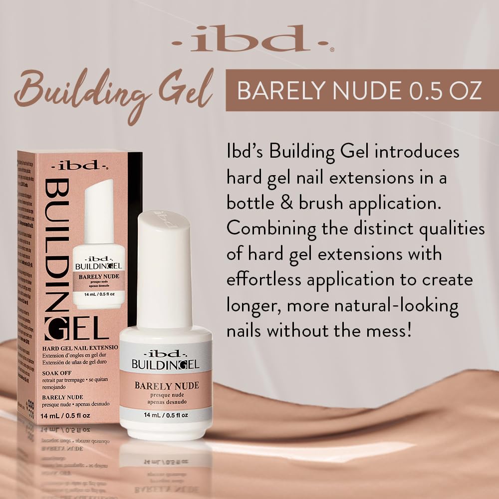 IBD Building Gel, Hard Gel Nail Extension, Barely Nude, Soak-Off, Nail Builder Strengthener, 0.5 fl oz