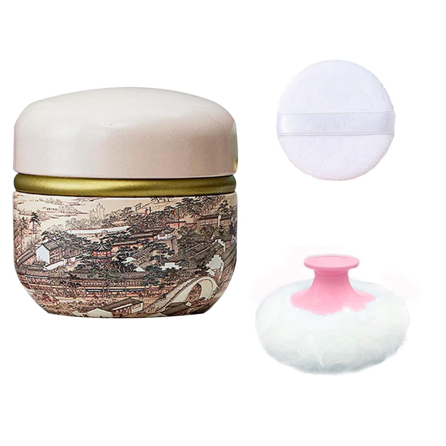 Qopoto Body Powder Puff and Container for Dusting Powder, Women Powder Puff and Powder Case for Bath and Travel (Crane Pattern) Beauty and Personal Care Qopoto Default Title