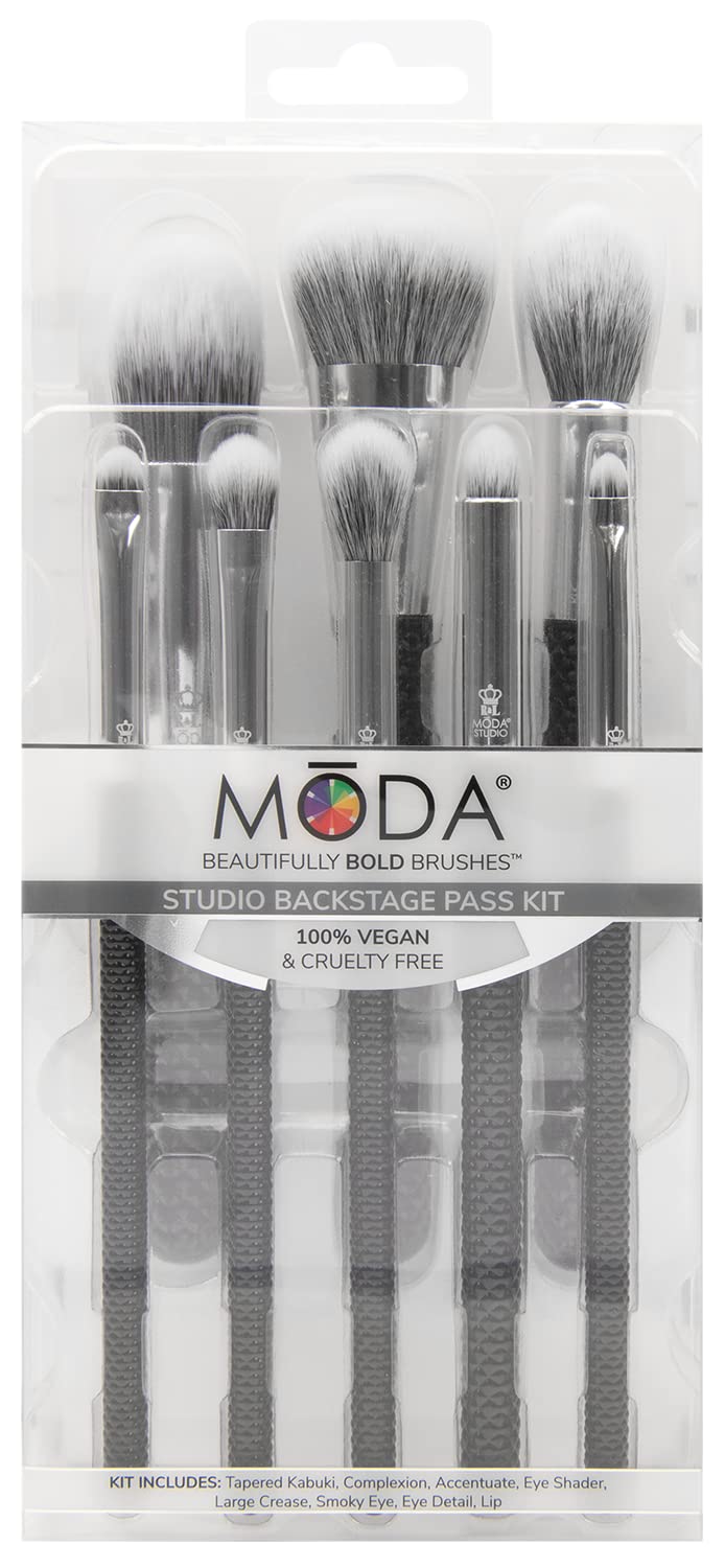 Moda Studio Backstage Pass 8pc Makeup Brush Kit - Complete Face & Eye Brush Set with Travel Pouch Beauty & Personal Care MODA
