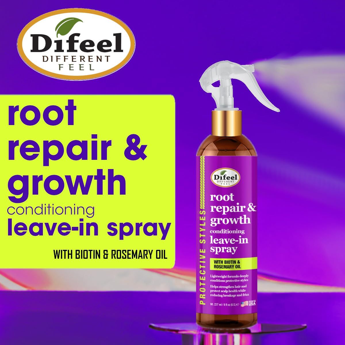 Difeel Root, Repair & Growth Conditioning Leave-in Spray 8 oz. for Stronger, Smoother, Healthier Hair with Deep Conditioning, Scalp Protection, Hair