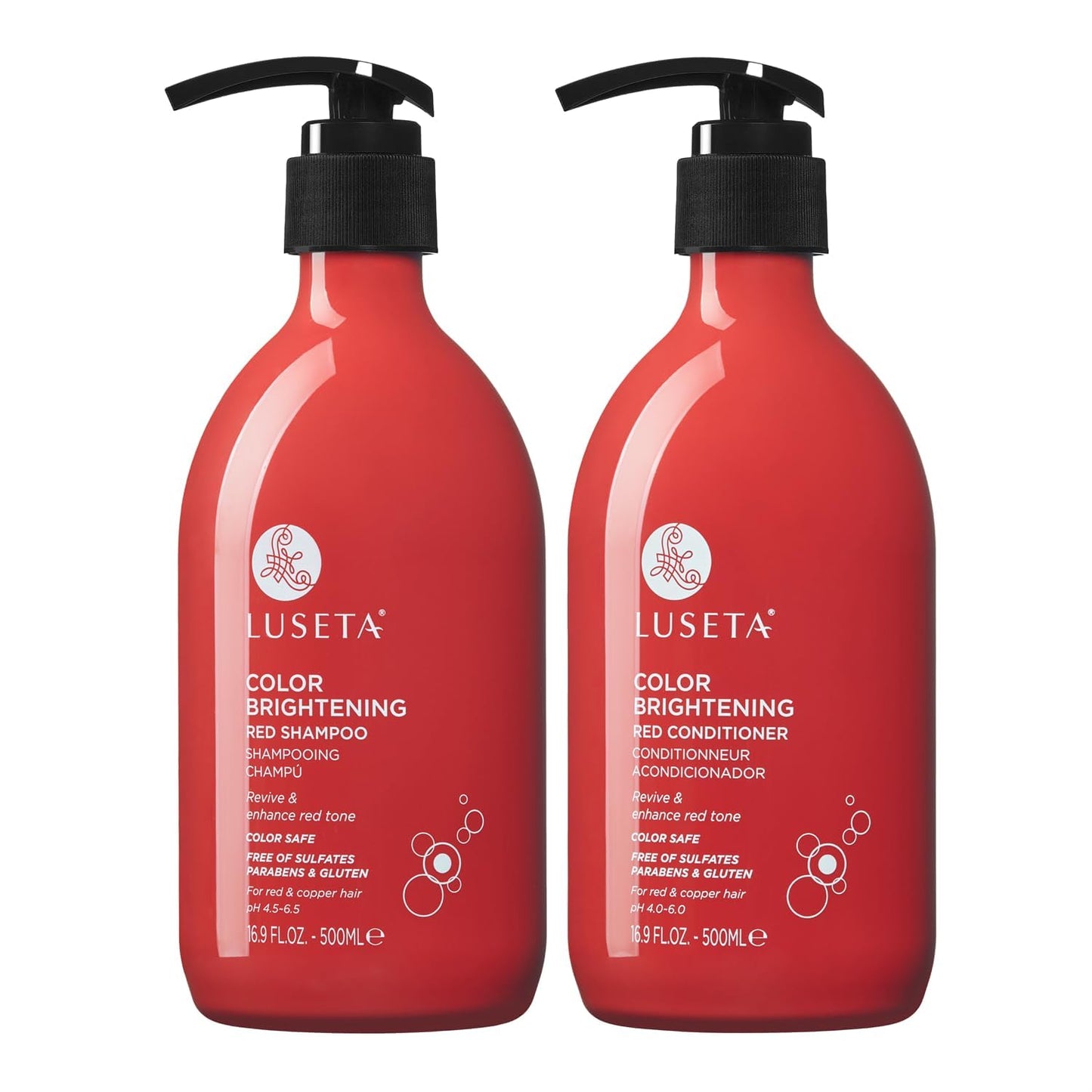 Color Treated Red Hair Shampoo and Conditioner Set with Pomegranate Extract for Copper Brightening and Strengthening, for Women and Men, 16.8oz*2 Beauty & Personal Care L LUSETA