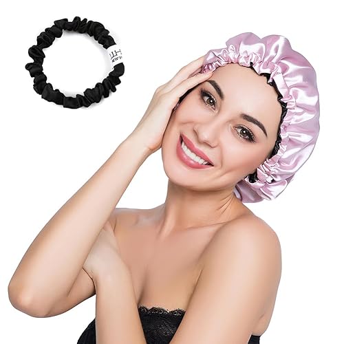 ELIHAIR Stain Bonnet Silky Sleep Cap Adjustable Satin Cap for Night Sleeping Hair Bonnet Reversible Double Layer Light Purple/Black Beauty & Personal Care ELIHAIR