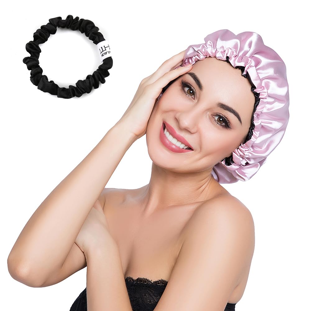 ELIHAIR Stain Bonnet Silky Sleep Cap Adjustable Satin Cap for Night Sleeping Hair Bonnet Reversible Double Layer Light Purple/Black Beauty & Personal Care ELIHAIR