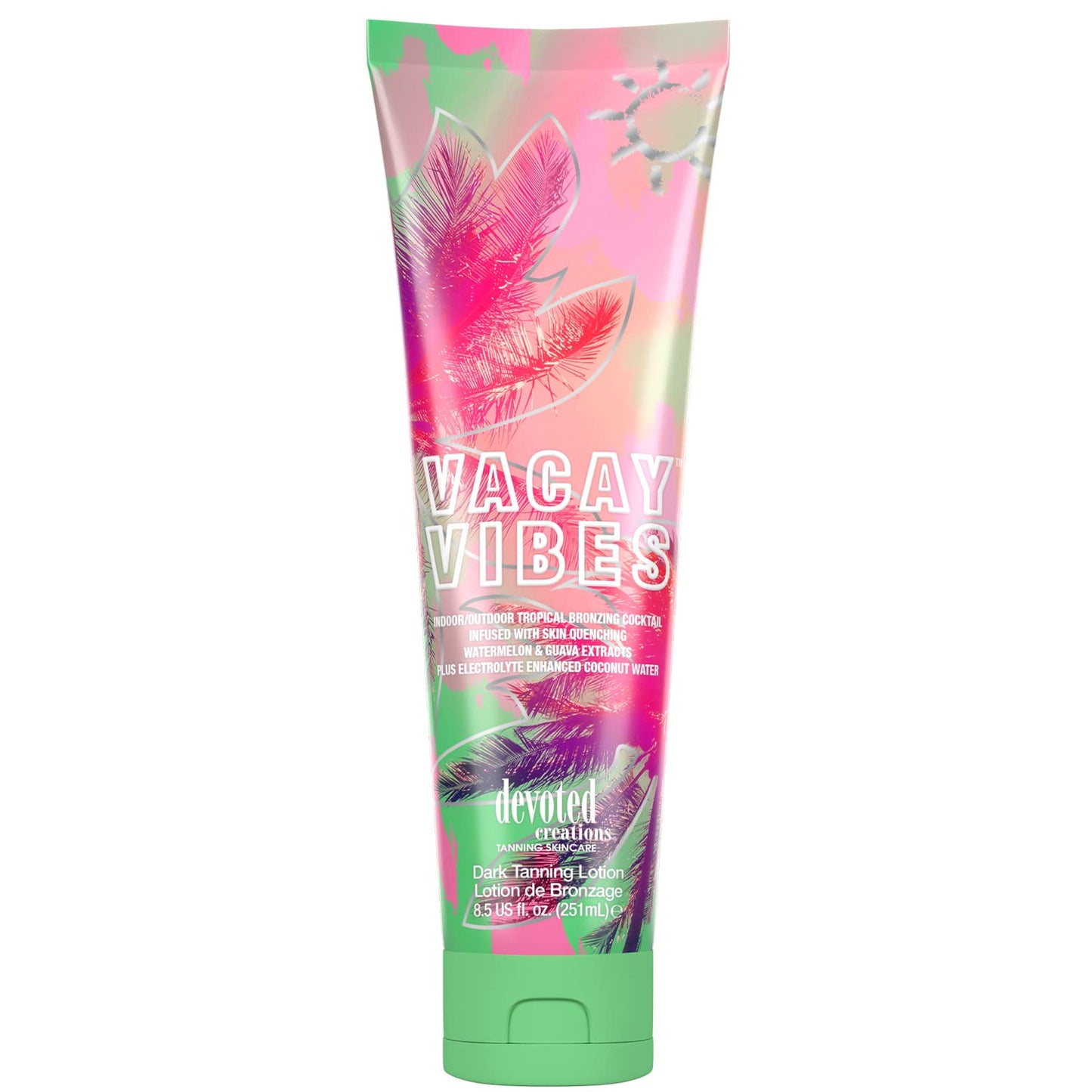 Devoted Creations Vacay Vibes Tanning Lotion - Indoor/Outdoor Tropical Bronzing Cocktail Infused with Skin Quenching Watermelon and Guava Extracts Beauty & Personal Care Devoted Creations