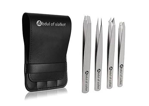 Abdul of Sialkot Eyebrow Tweezer Set for Women & Men Professional Slant and Pointed Tweezers Set with Case Precision Tweezers Kit for Facial Hair Beauty & Personal Care Abdul of Sialkot