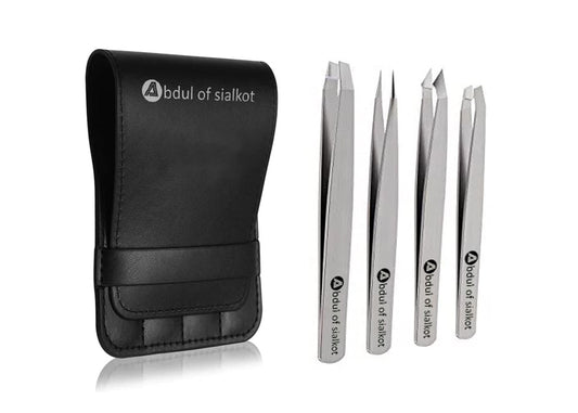 Abdul of Sialkot Eyebrow Tweezer Set for Women & Men Professional Slant and Pointed Tweezers Set with Case Precision Tweezers Kit for Facial Hair Beauty & Personal Care Abdul of Sialkot