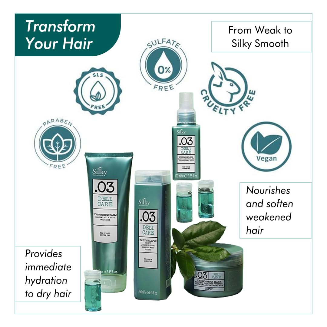 SILKY Technobasic .03 Deli Hair Care Set for All Hairs - 4-In-1 Kit with Hair Growth Oil, Hydrating Hair Balm & Shampoo for Stronger Strands - Hair Beauty & Personal Care SILKY Technobasic