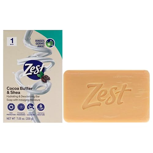 Zest Deodorant Bar Soap - Cocoa Butter and Shea - Moisturizing Body Soap Bar for Men and Women - Gentle Paraben Free Formula - With Vitamin E - 7.5 oz Beauty & Personal Care Zest