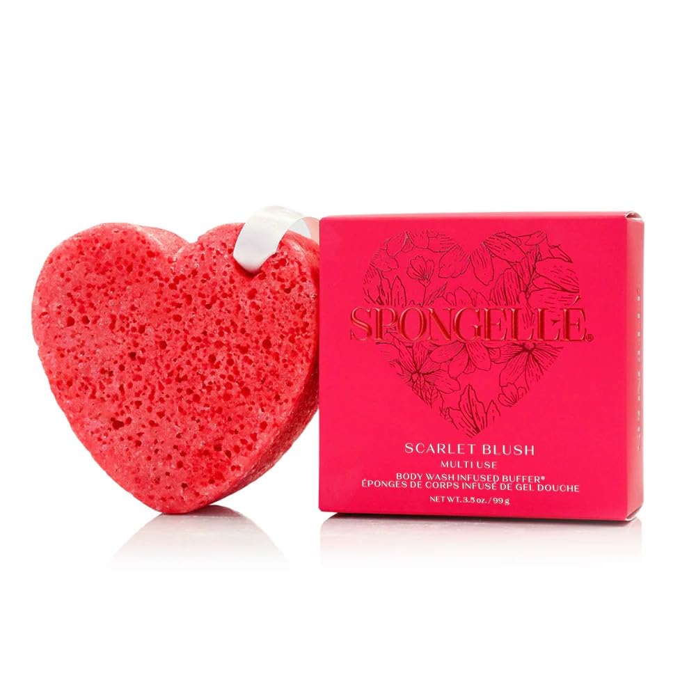 Spongellé Scarlet Blush Heart Bath Sponge | Built-in Body Wash & Body Scrubber, Shower Loofah Sponge for Women | 20+ uses Beauty & Personal Care SPONGELLÉ