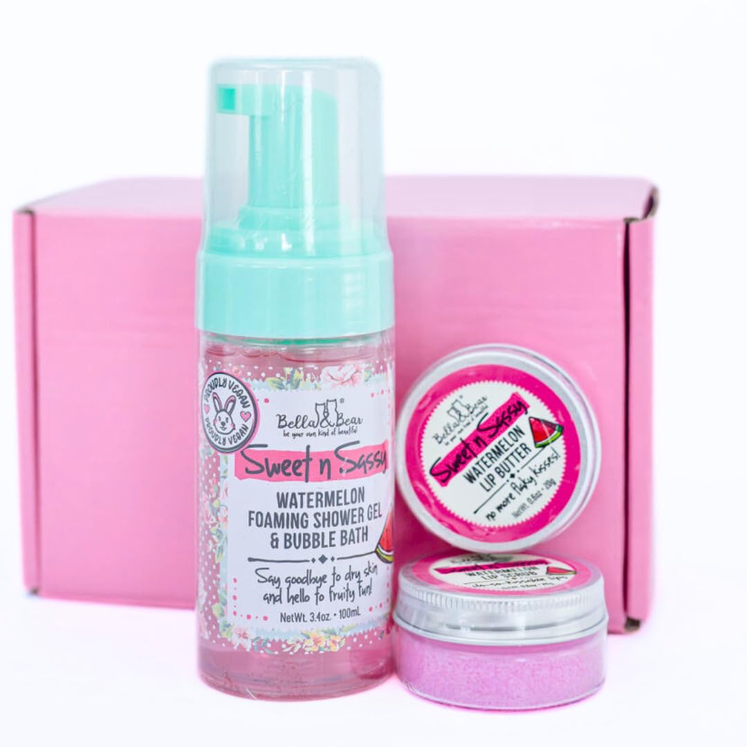 Bella & Bear Sweet 'n' Sassy Mini Spa Gift Set for Women & Teen Girls - Bath & Body Travel Gift Set with Shower Gel, Body Scrub, Lip Scrub & Lip Beauty and Personal Care Bella and Bear