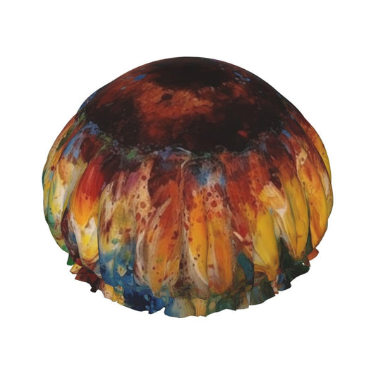 Abstract Sunflower Multicolor Shower Cap For Women Reusable Double Layers Bathing Bath Cap Hair Caps Waterproof Elastic Band Ladies Spa Salon Shower Beauty and Personal Care GDSHJKLW