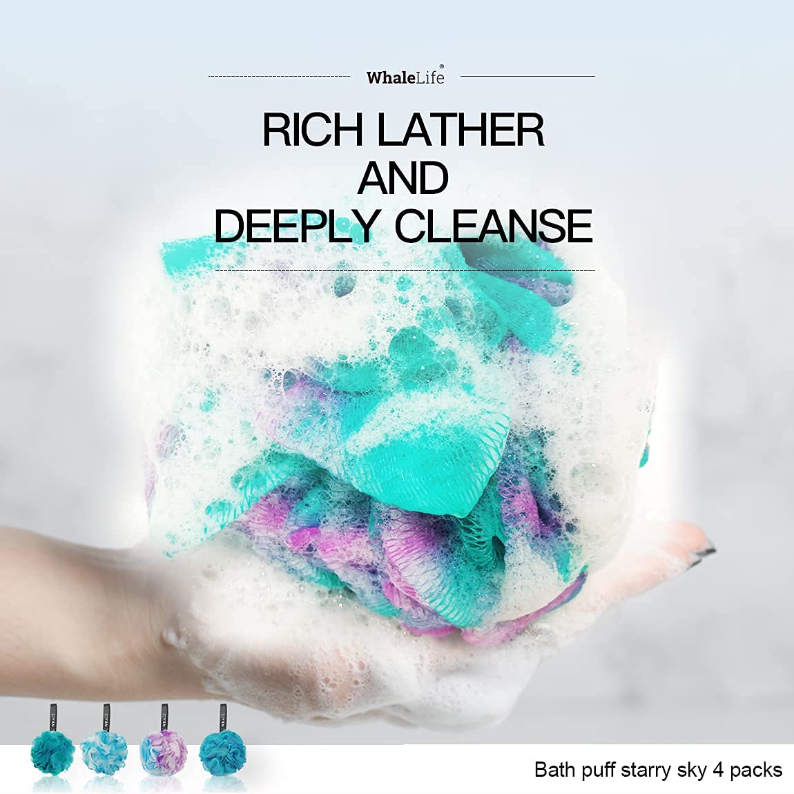 Loofah Sponge Bath Sponge for Women Men 4 Pack (Blue Conbine) Beauty & Personal Care WhaleLife
