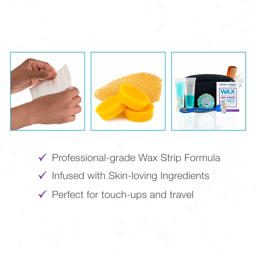Clean + Easy Pre-Waxed Facial Wax Strips - Ready-to-Use Hair Removal Wax Strips for Face, Upper Lip & Brows, 12 Count Beauty and Personal Care Clean + Easy