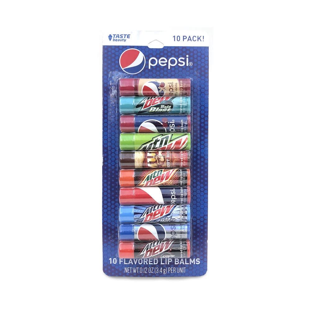 10 Pepsi & Mountain Dew Flavored Lip Balms! Tastes just Like Your Favorite Flavors Including Pepsi, Mountain Dew, Mountain Dew Code Red, Cherry Beauty and Personal Care Taste Beauty
