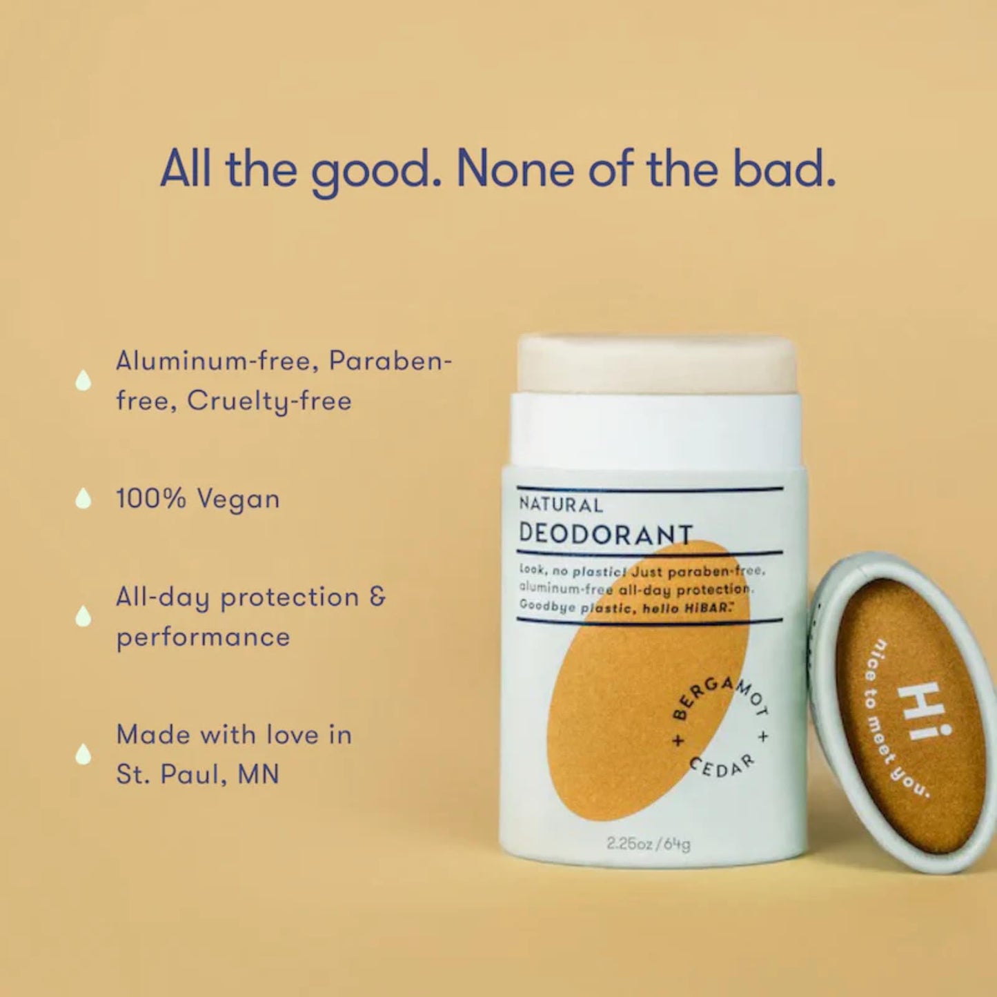 HiBAR - Bergamot & Cedar Plastic Free Deodorant - Natural Deodorant - All-Day Protection - With Sunflower Seed Wax, Rice Bran & Shea Butter - Plastic Beauty and Personal Care HIBAR