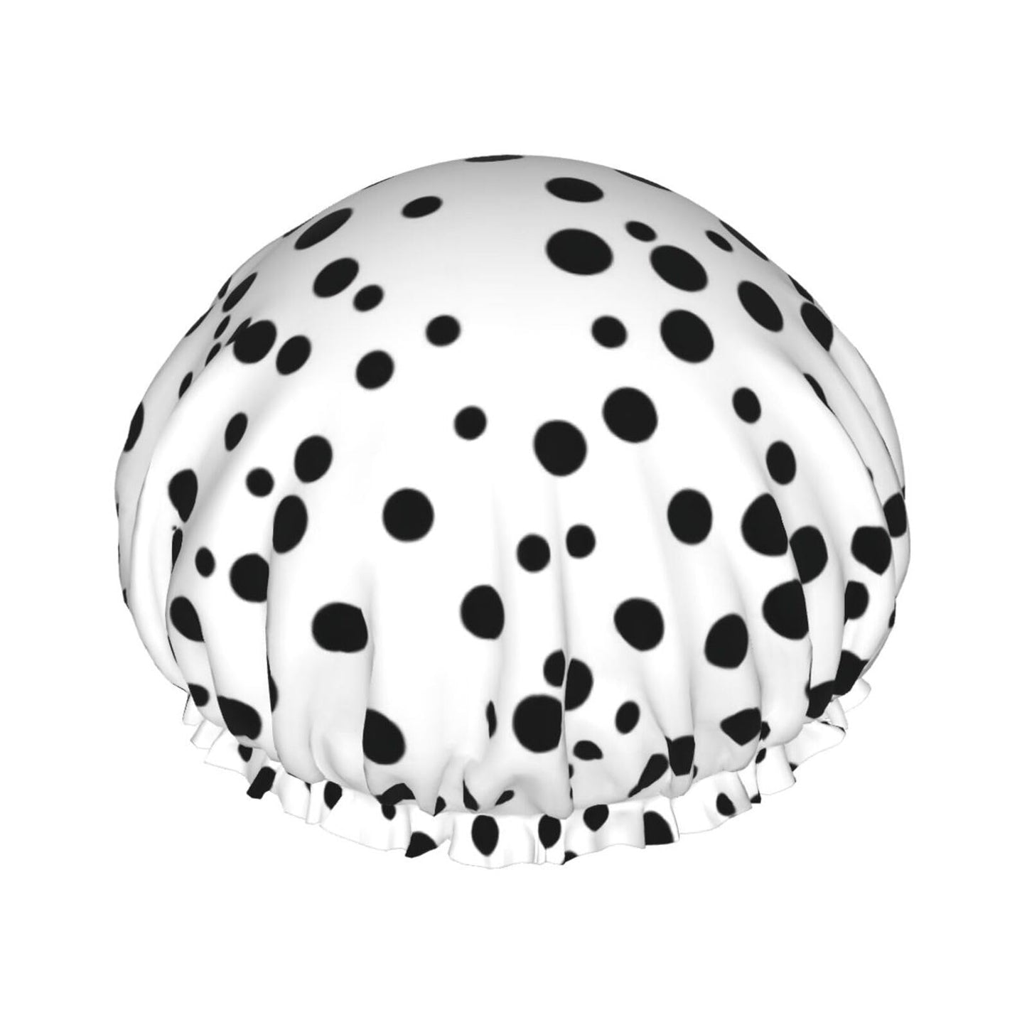 MYGANN Black And White Polka Dot Reusable Double Layer Waterproof Shower Cap With Elastic Cord For Home Cleaning Facial Care Shower Beauty and Personal Care MYGANN