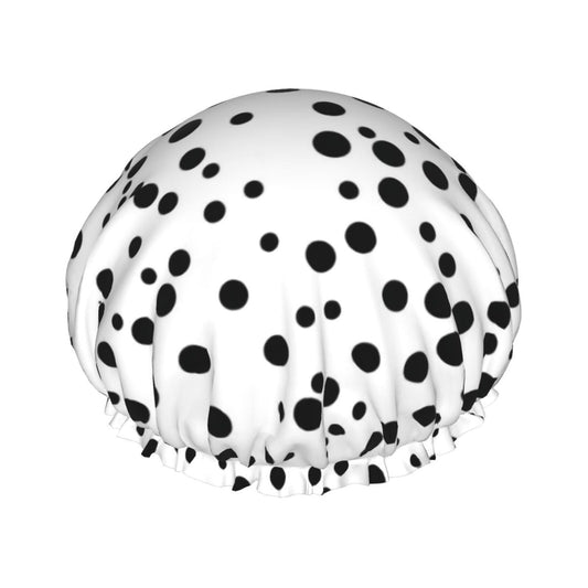 MYGANN Black And White Polka Dot Reusable Double Layer Waterproof Shower Cap With Elastic Cord For Home Cleaning Facial Care Shower Beauty and Personal Care MYGANN