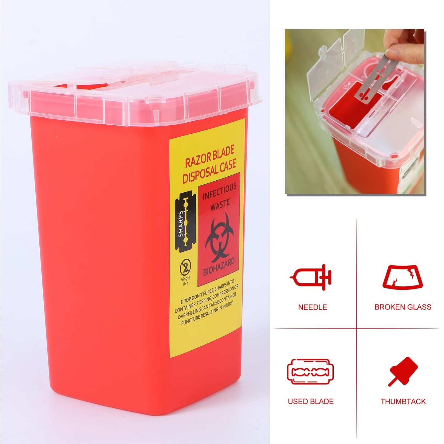 Razor Blade Disposal Container with Lid Portable Plastic Used Blade Bank for Safe Barber Razor for Barbershops and Salons 6X15X4 Inches Beauty and Personal Care FOMIYES