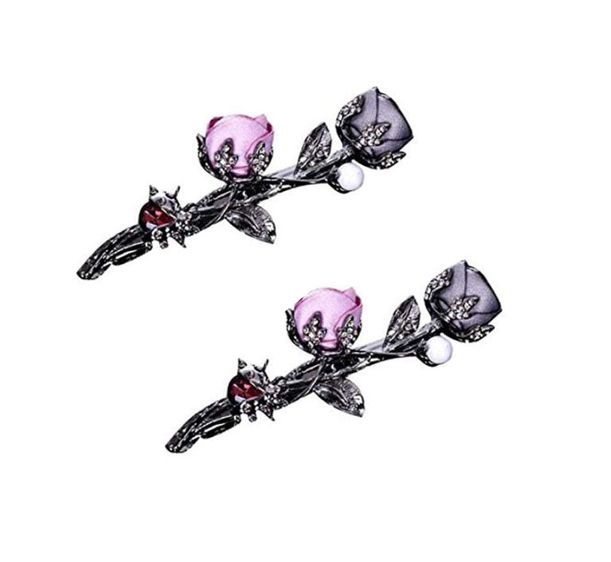Elegant Rose Bridal Hair Clips Women Hair Accessories Brides Maids Headpiece Rose Flower Style Hair Pin Barrettes Spring Clip (Pink) Beauty & Personal Care Suoirblss