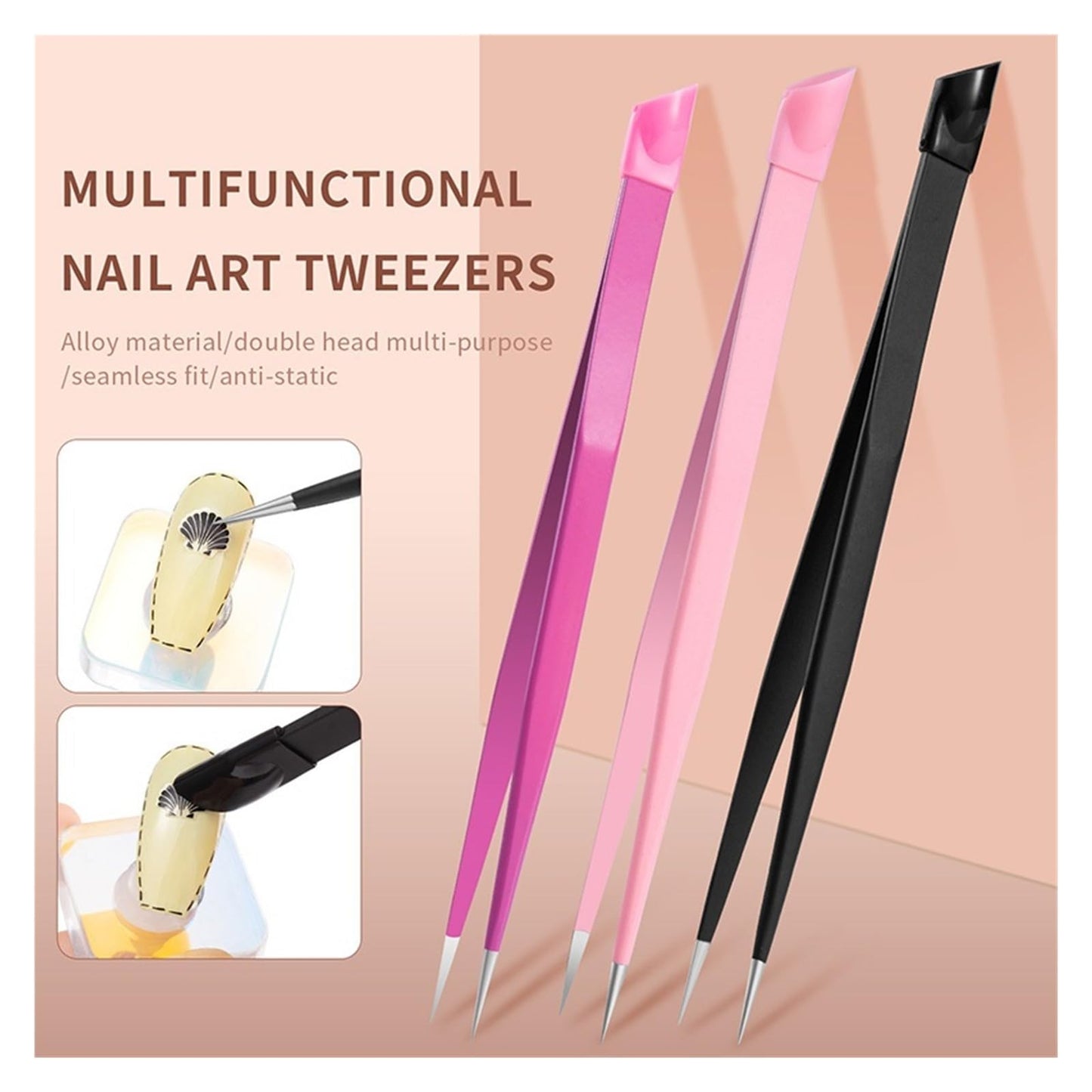 Double Headed Tweezers Multi-Use Tweezers Silicone Pressing Head Nail Clipping Tool Take Sticker Tape Crystal Manicure Tools(Pink) Beauty and Personal Care CCZKXZXY