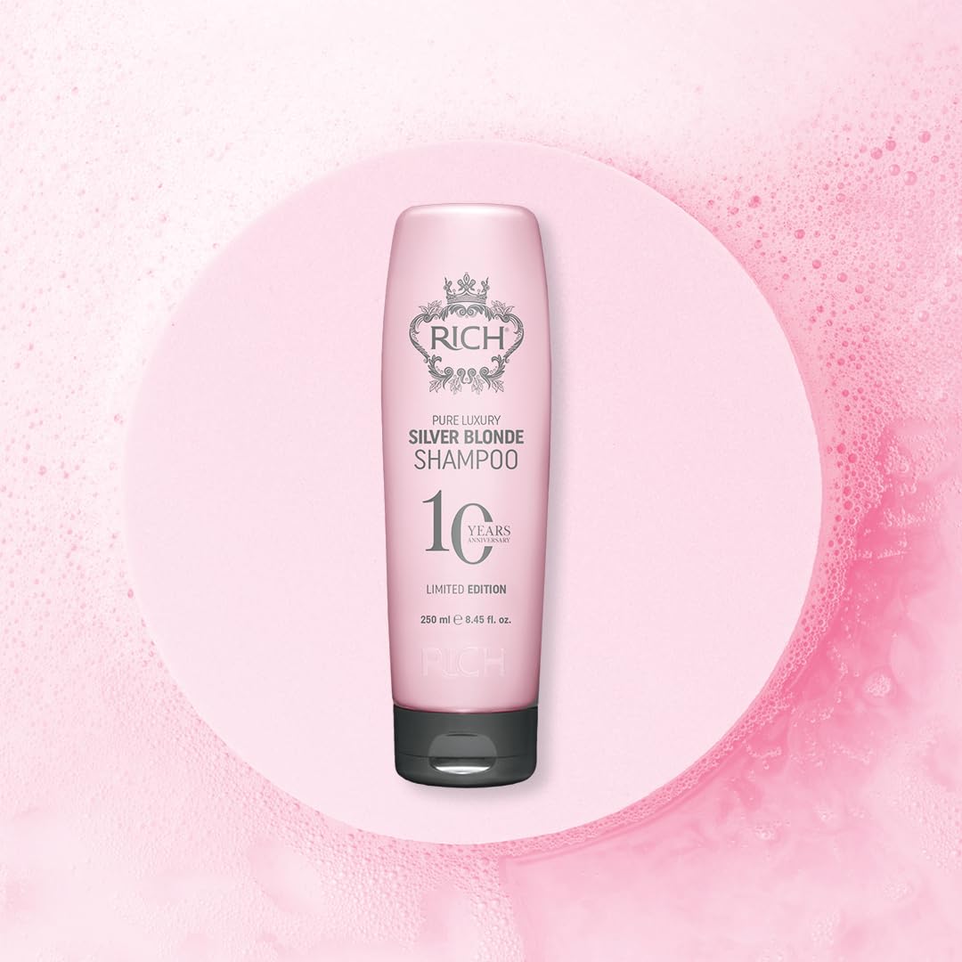 RICH Pure Luxury Silver Blonde Shampoo - Purple Shampoo for Blonde, Platinum, Bleached, Silver, Gray, Ash & Brassy Hair - No Yellow Tones - 8.45 Oz
