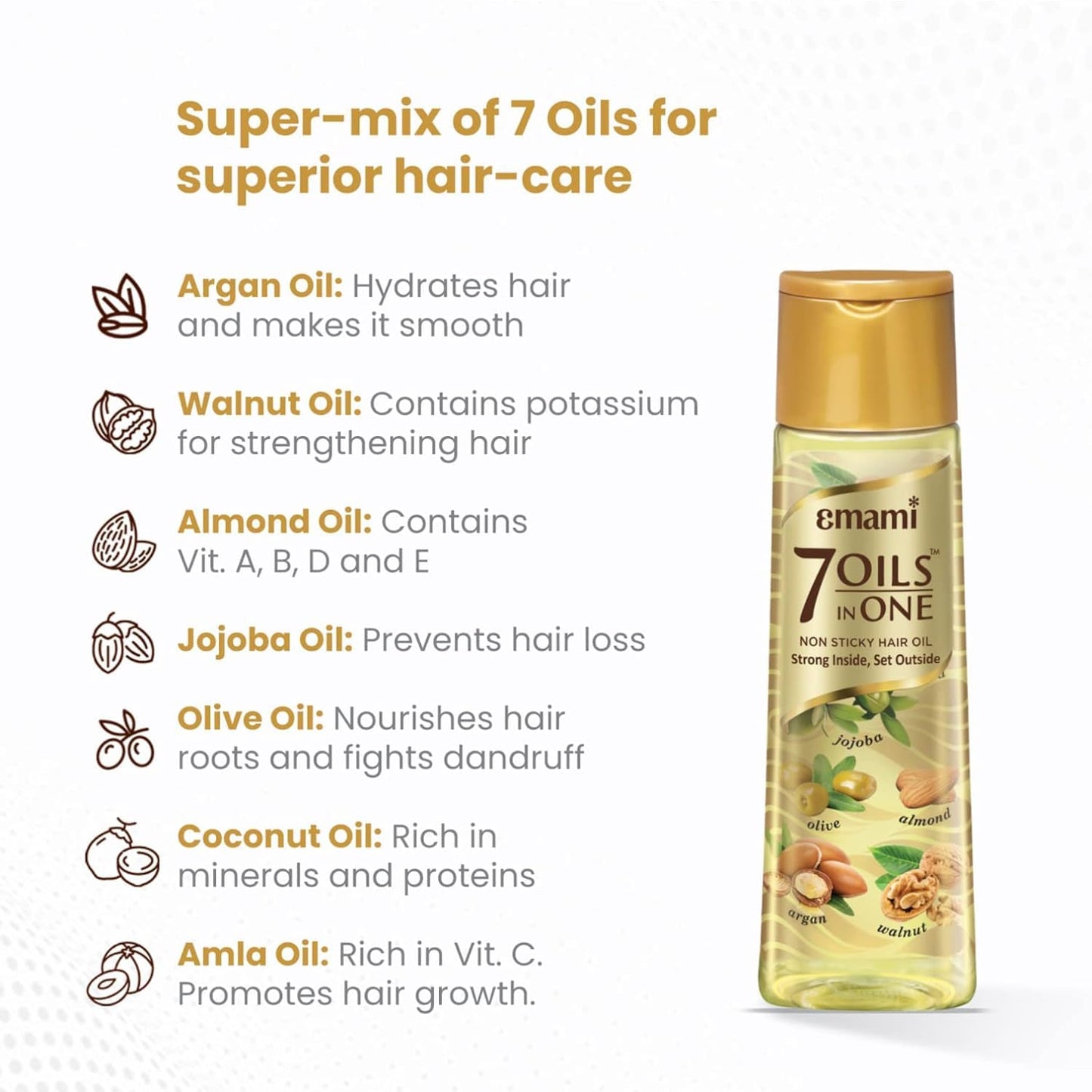 Emami 7-in-1 Hair Oil | with Natural Ayurvedic Herbs | Repairs Hair Damage | Nourishes Scalp | Fights Dandruff | Provides Strong & Healthy Hairs Beauty & Personal Care Emami