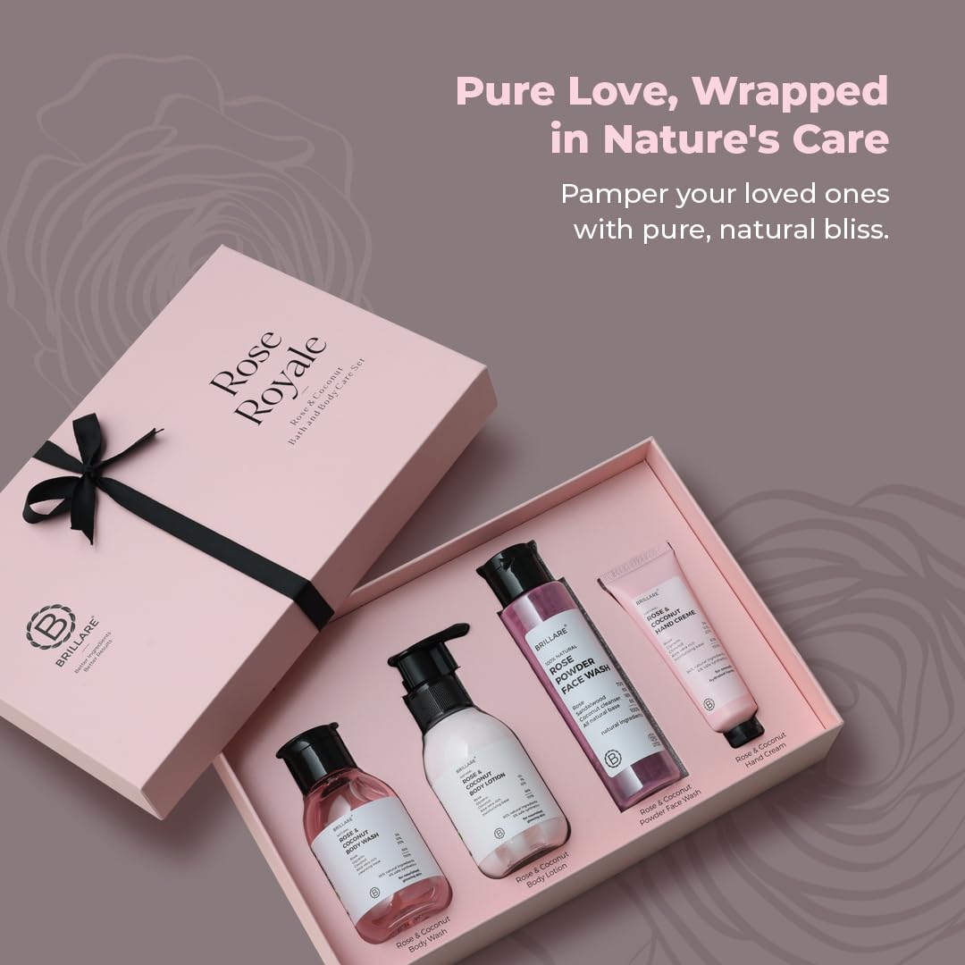 BRILLARE Rose Royale Gift Box - Rose Body Wash, Body Scrub, Face Wash & Face Scrub Beauty and Personal Care BRILLARE