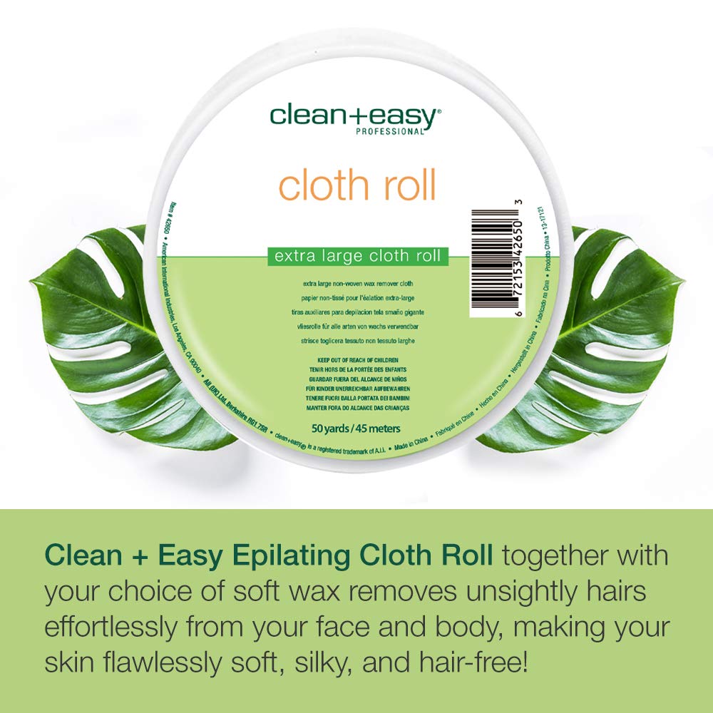 Clean + Easy Extra Large Cloth Wax Strips Roll - Non-Woven Epilating Roll for Hair Removal, Muslin Wax Strips for Body & Legs, 50 Yards Beauty and Personal Care Clean + Easy