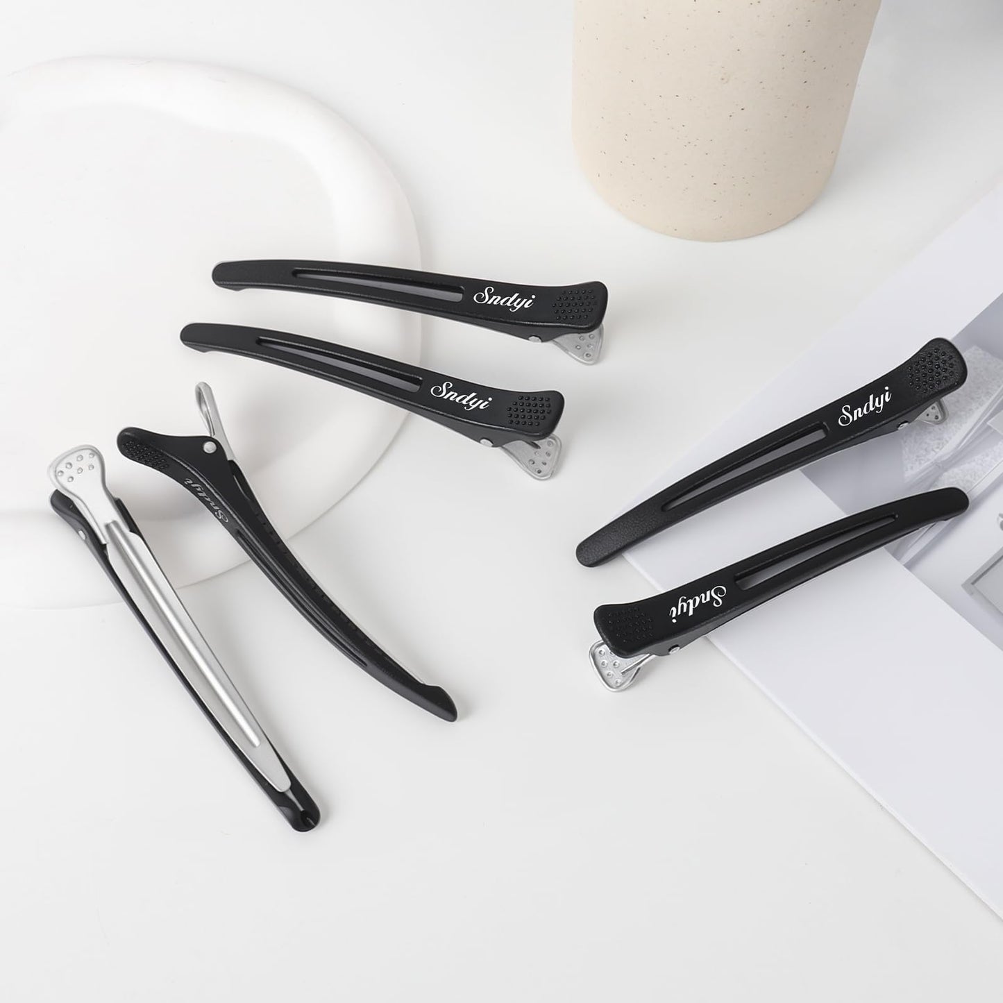Sndyi Hair Sectioning Clips - Professional Non-Slip Duckbill and Roller Clips for Styling Sectioning, No Crease, 4.3", Black (12 Packs) Beauty & Personal Care Sndyi