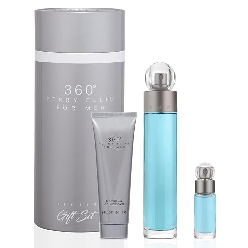 Perry Ellis 360° 3-Piece Gift Set - Men's Cologne - 3.4 fl oz EDT, 3 oz Shower Gel, .25 fl oz EDT mini travel spray - fresh, woody, citrus, aquatic, Beauty & Personal Care Perry Ellis