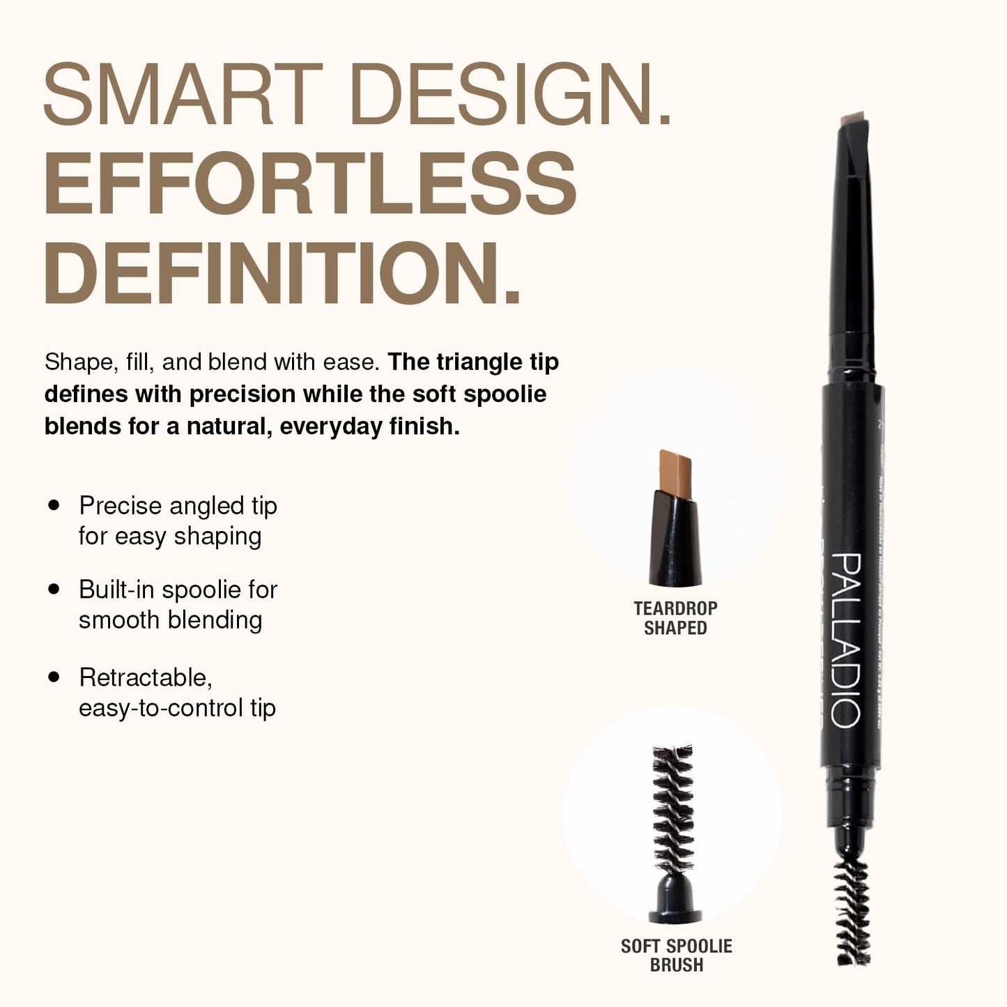 Palladio Brow Definer Retractable Pencil, Triangular Tip Fills Brows for a Natural Look, Tame and Shape Eyebrows with Spoolie Brush, Eyebrow Shaper Beauty & Personal Care Palladio