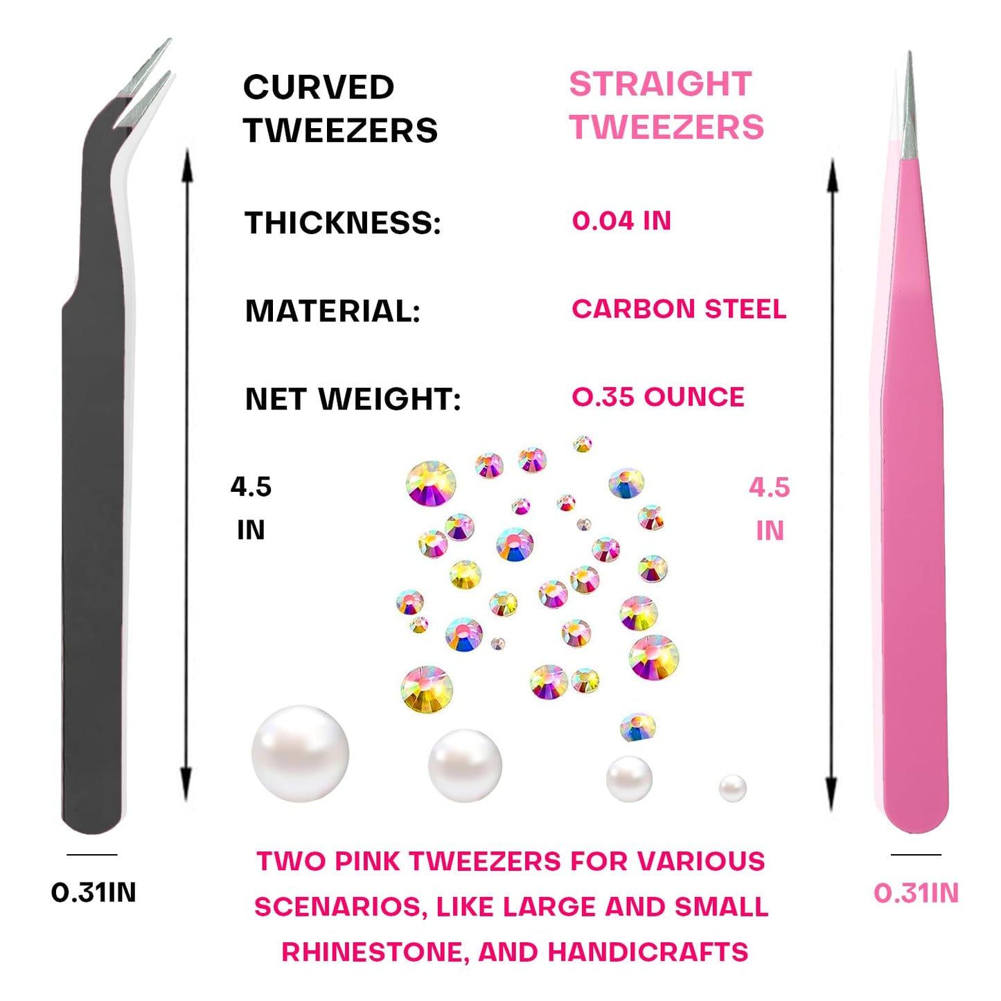 14 Pcs Rhinestone Picker Tool - 3 Pcs Dual-head Pens with 6 Wax Tips, Useful Clay, Precision Curved and Straight Tweezers Kit for Picking Up Nail Art Beauty and Personal Care Yaoociy