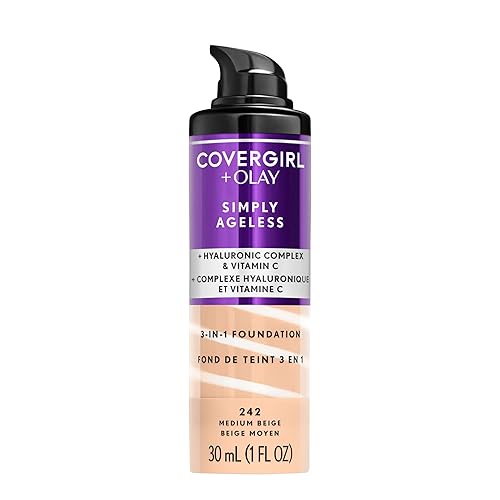 COVERGIRL & Olay Simply Ageless 3-in-1 Liquid Foundation, Matte Finish, Hyaluronic & Vitamin C Formula, 242 Medium Beige, 1 Count Beauty & Personal Care COVERGIRL
