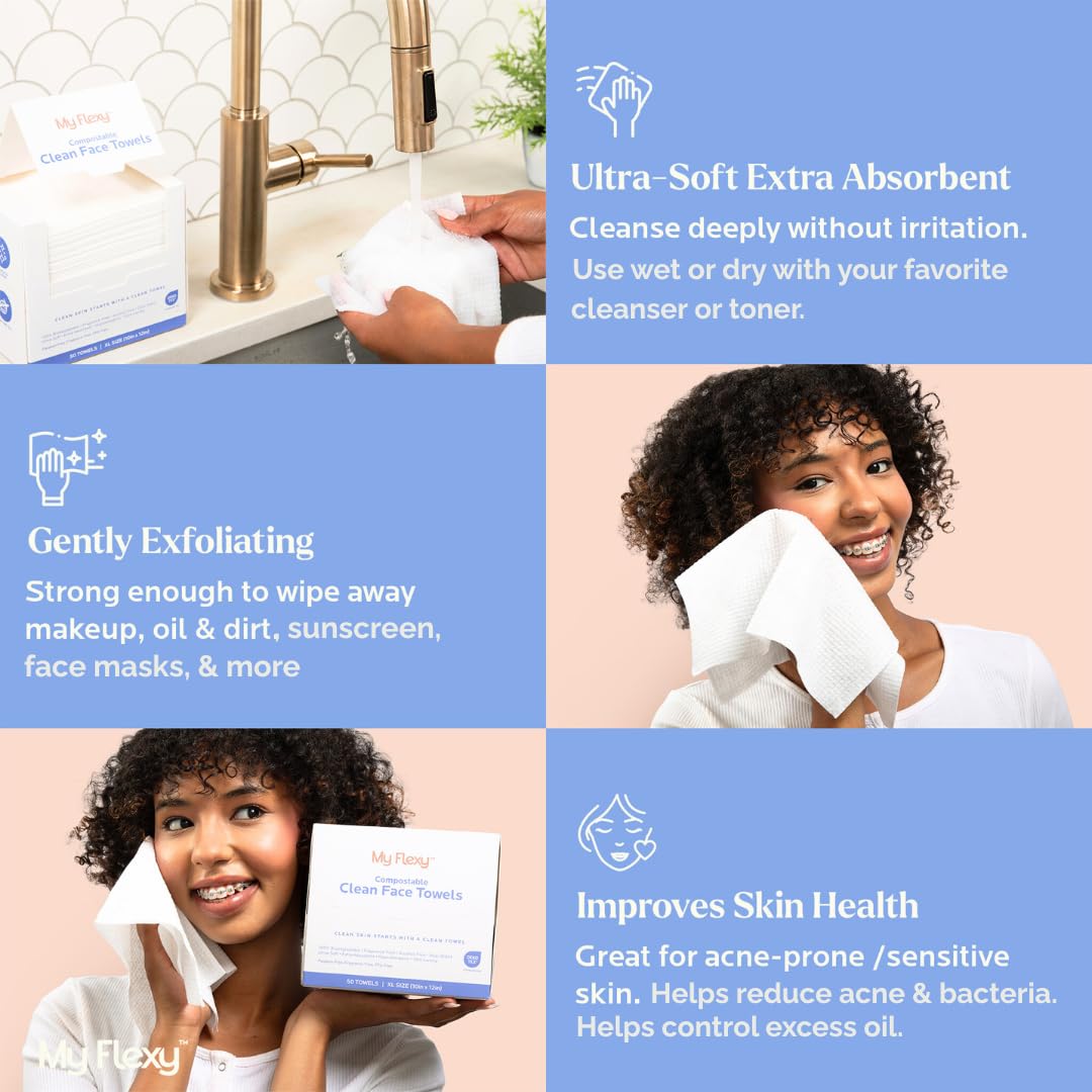 Disposable Biodegradable Face Towels XL for Skin Care & Makeup Remover Dry Wipes, Clean Facial Towel, Hypoallerganic Wash Cloth, Clean Face Towels Beauty & Personal Care My Flexy