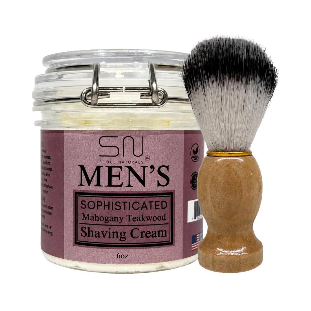 Seoul Naturals Sophisticated Mahogany Teakwood Shaving Cream with Barber Brush, k beauty, 6 oz Beauty and Personal Care Seoul Naturals