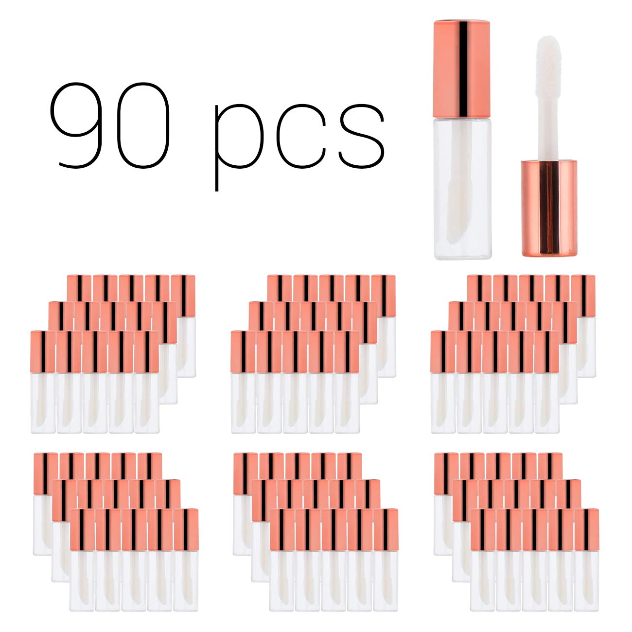 Case of 90 packs, Empty Plastic Clear Lip Gloss Tubes Lip Balm Bottle Container Rose Gold Transparent 1.2ML Makeup Tool for Women (90 pcs, Rose Gold) Beauty & Personal Care YIPINER