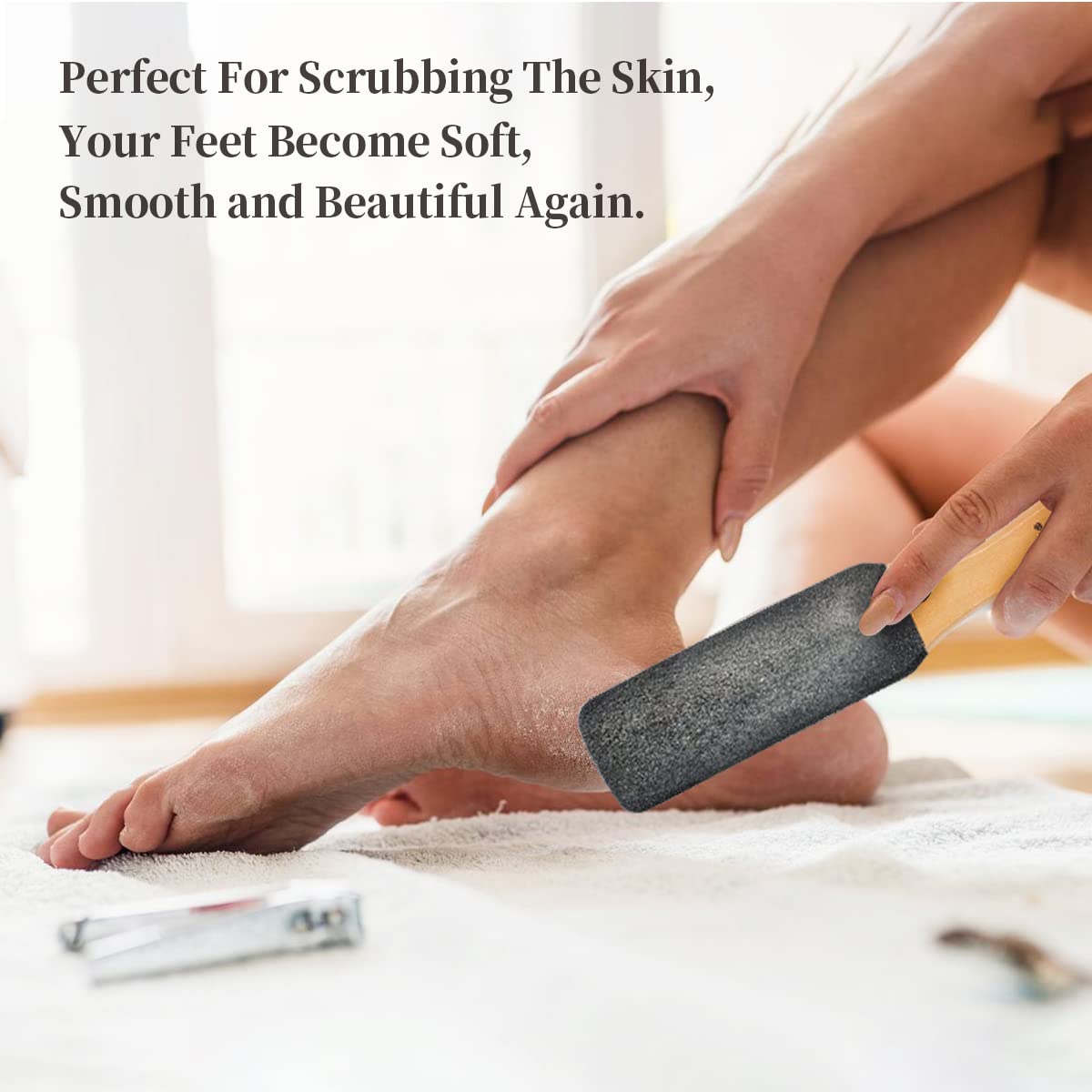 Pumice Stone Foot File (2-Pack), Wooden Handle Foot Scrubber & Callus Remover for Dry, Rough Skin and Corns Pedicure Beauty & Personal Care AM 8:00