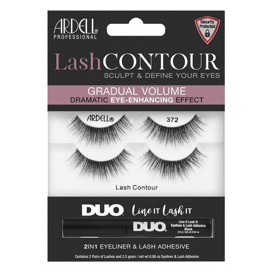 Ardell Lash Contour False Eyelashes, 372 - Gradual Volume Lashes with Duo Eyeliner & Lash Adhesive Black, 2 Pairs