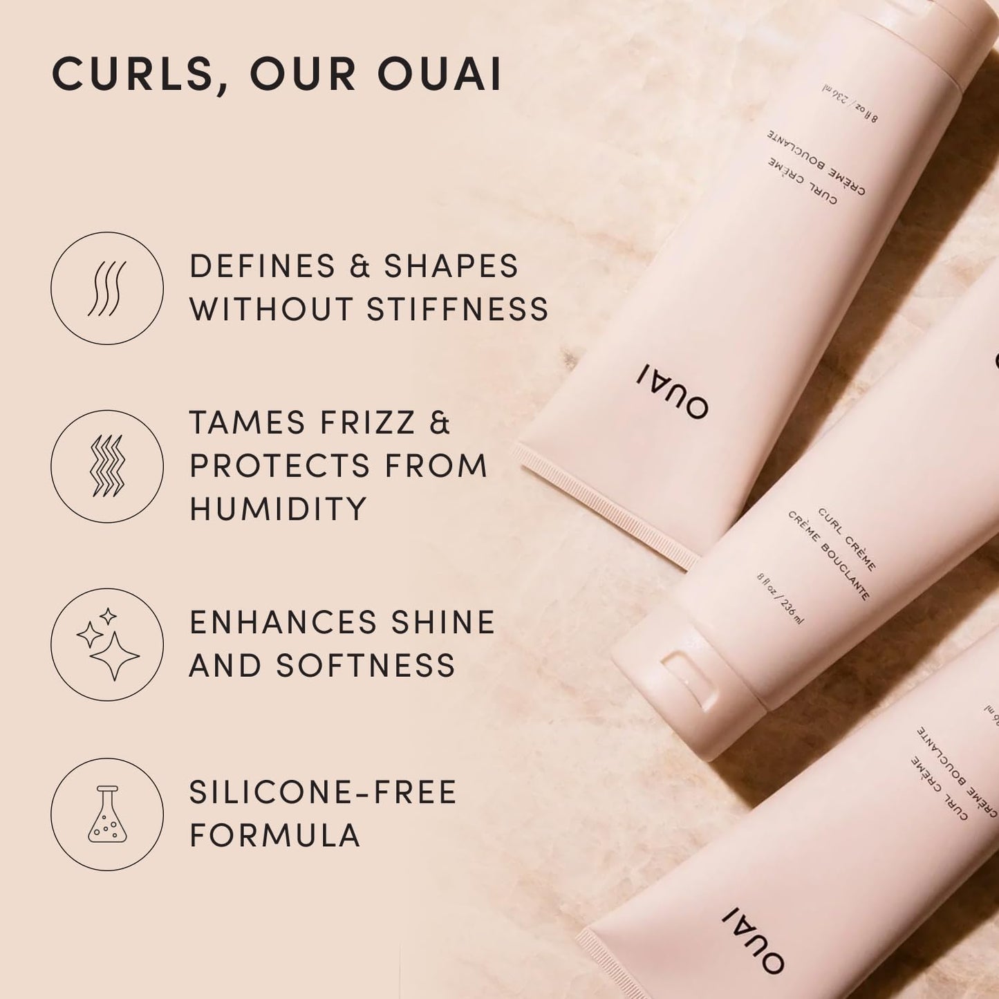 OUAI Curl Cream - Curl Defining Cream with Chia & Linseed Oil - Enhances Definition, Hydration & Shine - Tames Frizz & Protects from Humidity Beauty & Personal Care OUAI