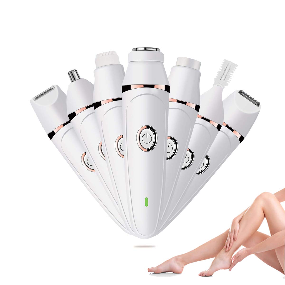 Electric Razor for Women,7 in 1 Painless Lady Shaver Set,Rechargeable Cordless Facial Hair Removal,Bikini Trimmer,for Face,Eyebrow,Nose, Underarm Beauty and Personal Care superqiu