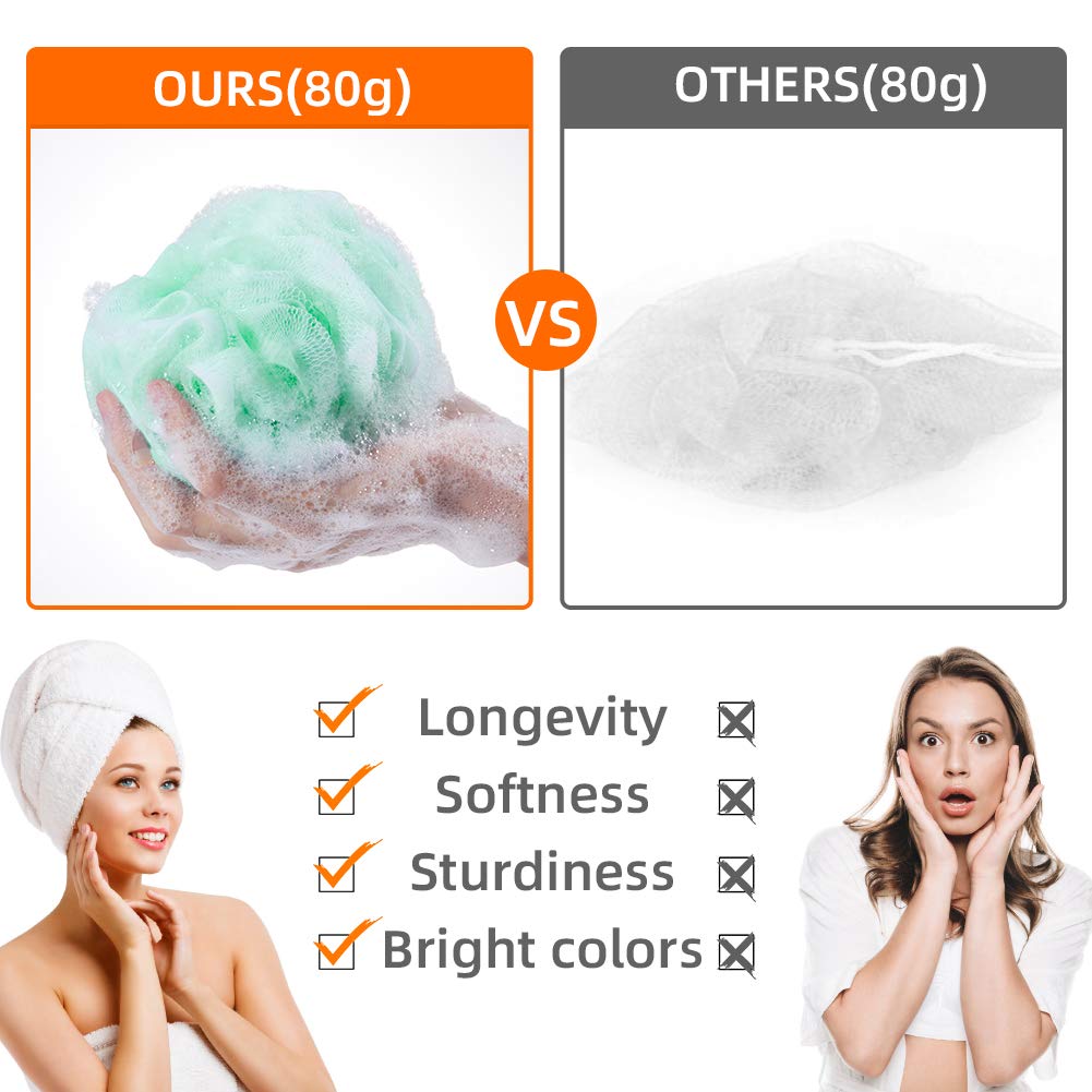 Loofah Bath Sponge, Novosun Mesh Pouf Shower Sponge Soft Exfoliating Shower Luffas for Silky Skin Pack of 4 Pastel Colors, XL (80g/pcs) Beauty & Personal Care novosun