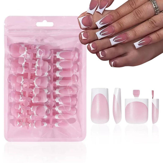 NHIXK 60Pcs Medium Press on Nails & White French Tip Press on Toenails, Square Fake Nais Full Cover Stick on False Nails for Women Beauty and Personal Care NHIXK Default Title