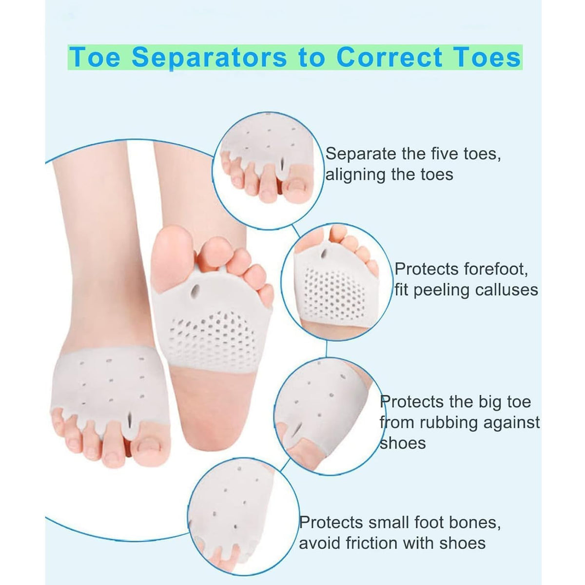 Silicone Toe Separators for Women & Men,Silicone Toe Separator,Toe Separators,Toe Separators for Women,Toe Spacers,4 Pairs, Ball of Foot Cushions
