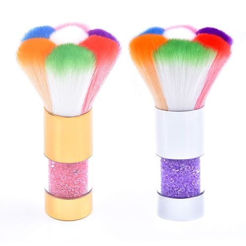 LEQ 2Pcs Colorful Nail Art Dust Brush Remover Cleaner for Acrylic & UV Gel Nails with Shiny Rhinestone Handle Beauty & Personal Care LEQ