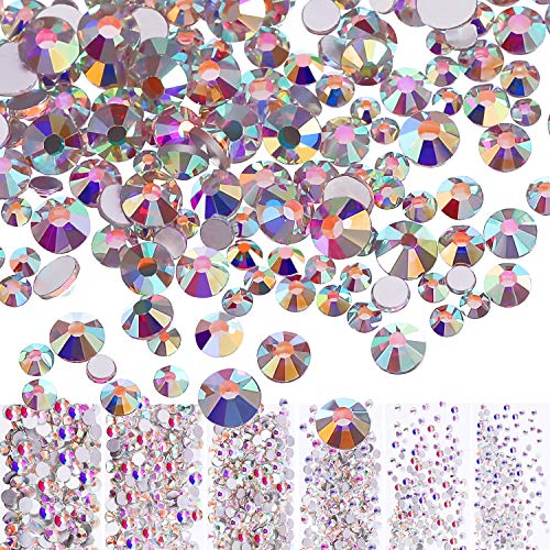 Bememo 3456 Pcs Crystals Diamond Rhinestones AB Clear Flat Back Round Gems Flatback Glass Mixed Size Crystals Gems for Crafts Clothes Shoes Makeup Beauty & Personal Care Bememo